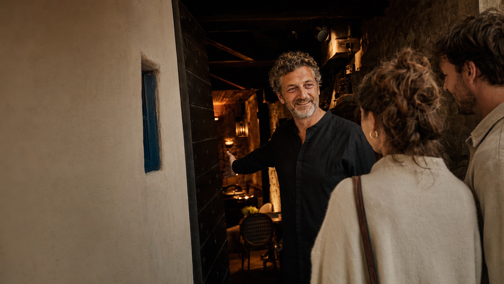 A local host welcoming guests to his venue